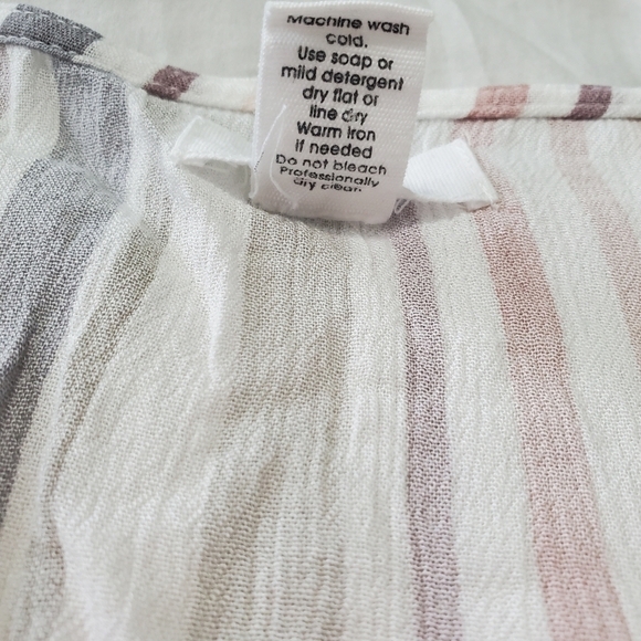 WOMEN'S Japna Neutral Striped Long Sleeve Crop Top Size M Buttons Smocked - Picture 6 of 11